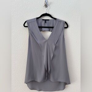 BCBGMaxAzria Ellan Dove Gray Sleeveless V-Neck Ruffle Blouse Size XS
